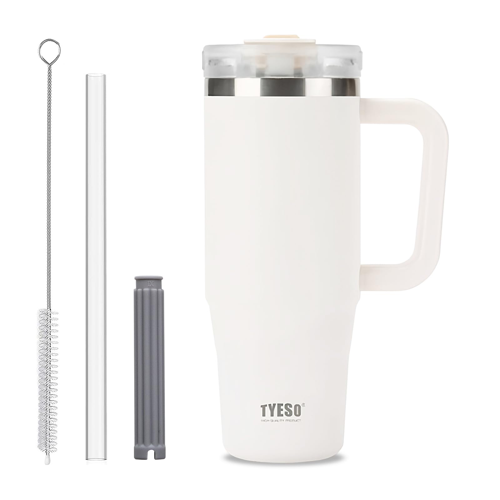 Klaraber Coffee Cup Travel Mug with Handle, 30oz Tumbler with Lockable Lid, Stainless Steel Vacuum Insulated Water Bottle with Straw, Leakproof & Portable Travel Cup for Hot and Cold Drinks (White)