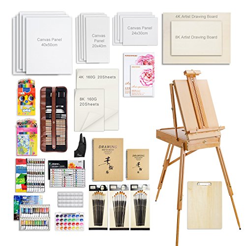 227-in-One Custom Artist Painting Drawing Art Kit with French Style Art Easel & Sketchbox, Perfect for Oil Watercolor Acrylic Painting, Beginner, Professional -Lightwish