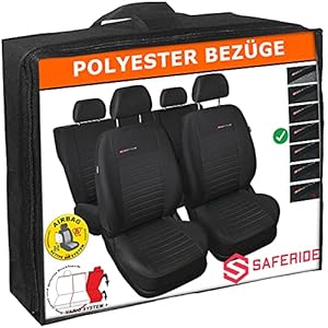 Saferide Autostoelhoezen voor de auto, universeel, polyester, grijs, geschikt voor airbag, voor voorstoelen en…