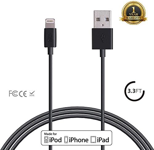 KewlKit Color Your World [Apple MFi Certified] 3.3 Ft / 1M Lightning USB Charger and Sync Cable for iPhone 7 / 6s plus / 6 Plus / 5 / 5s, iPad Pro Unique Black Colorful Cord