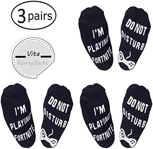 Funny Ankle Socks, “Do Not Disturb, I’m Playing Fortnite” 3 Pairs Cotton Novelty Socks Casual Non Slip Gag For Fortnite Lover