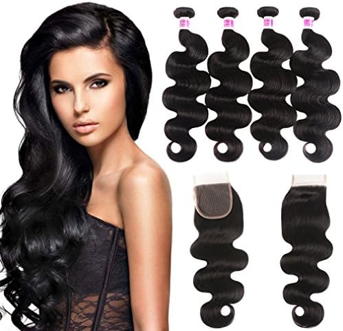 JiSheng Body Wave 4 Bundles with Closure 100% Virgin Human Hair with 4x4 Lace Closure 50g/pcs 12 14 16 18 +10inch