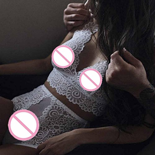 Lingerie For Womens Usstore Sexy Lace Flowers Intimates Underwear Outfits Nightclub Top Bra+Pant Set (White, 2XL) - Thumbnail 7