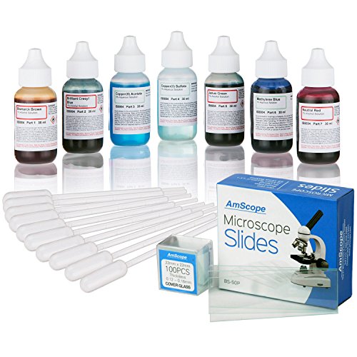 AmScope SK650P100S22PP10 Microscope Stains Vital Stain Kit for Living
