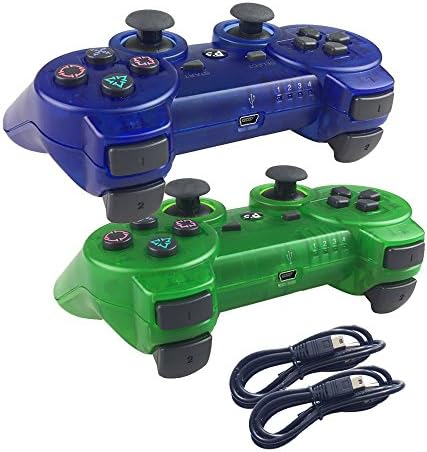 Deloke Wireless Bluetooth Controller For PS3 Double Shock - Bundled with USB charge cord (Clear Blue and Clear Green)