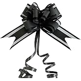 HSXJJ 50PC Black Gift Wrap Bows - 3.7"Pull Bows for Present Wrapping, Basket Handle Decor, Christmas Wedding Birthday Party Supplies, DIY Craft Accessories (Matte-Black, 1 Count (Pack of 50))