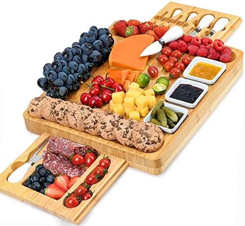 Cheese Board and Knife Set, Bamboo Charcuterie Boards Large Extra