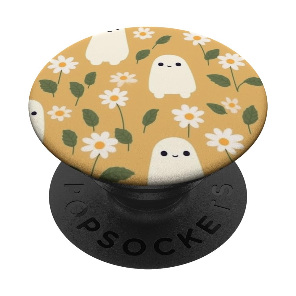 Daisy Flower Pattern Pastel Pale Yellow Spooky Ghost PopSockets Swappable PopGrip