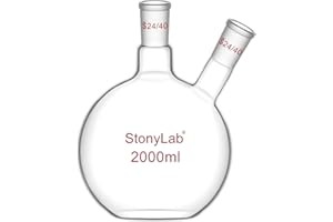 stonylab Flat Bottom Boiling Flask, Heavy Wall 2-Neck Borosilicate Glass Lab Flask with 24/40 Standard Joint, 2000 ml