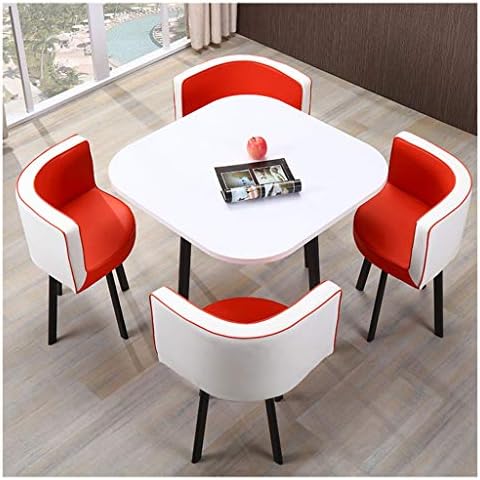 バルコニーリビングルームダイニングテーブルと椅子現代のミニマリストの円卓オフィスレセプションデスクと椅子のコンビネーションビジネスホテルレジャー表美容院コーヒーショップゴルフコースラウンジ Color Leather White Red