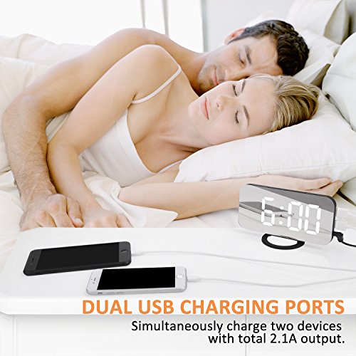 Adoric Alarm Clock with 6.5" Easy-Read LED Display, Snooze Function, Diming Mode, USB Charging
