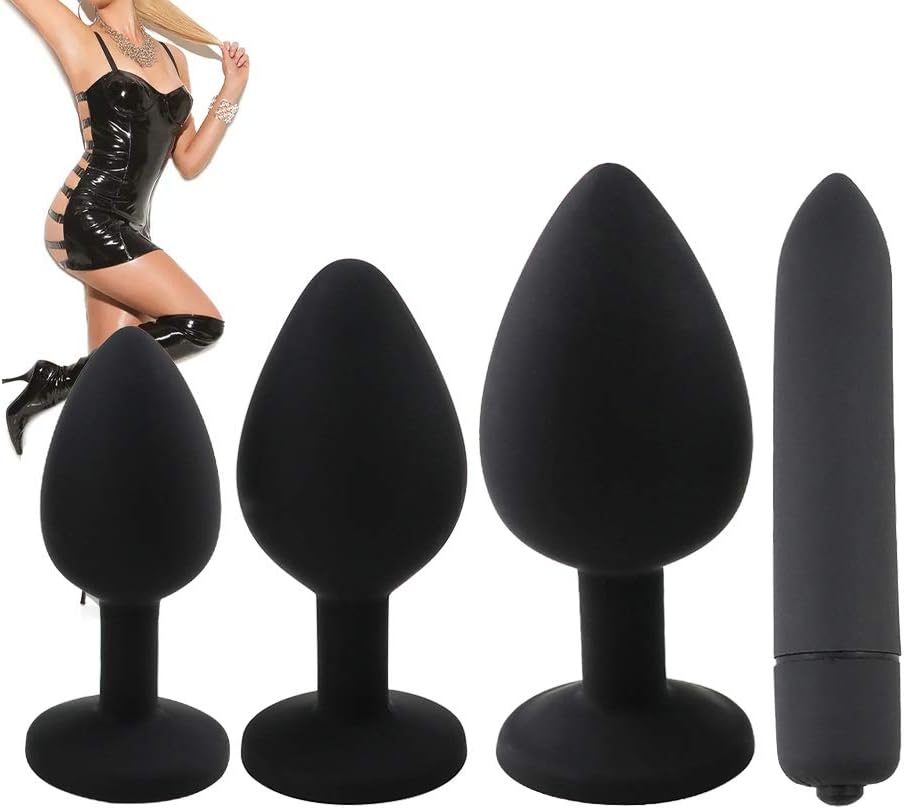 4Pcs/Set Silicone Trainer Kit,Yoruii Stimulator Beginners Silicone Plugs Toys for Women and Men Soft Share Pleasure Trainer Kits Black
