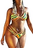 CFR Women's Tribal Two Pieces Bikini Set African Metallic Swimsuit Suit Cut Out Halter Neck Lace up Push up Top Bathing Suits Swim Beach Wear - #4,M UPS Post