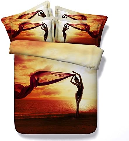 HyUkoa Fashion Design Sexy Women Printing Bedding Sets 4 Pieces Seaside Dancing Quilt Cover Without Comforter King Size