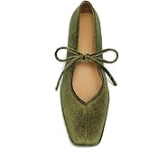 VorisVina Lace Up Square Toe Ballet Flats for Women Cute Bow Slip On Mary Jane Flats Casual Ballerina Shoes