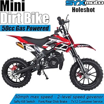 SYX MOTO Kids Mini Dirt Bike Gas Power 2-Stroke 50cc Motorcycle Holeshot Off Road Motorcycle Holeshot Pit Bike, Fully Automatic Transmission, Red