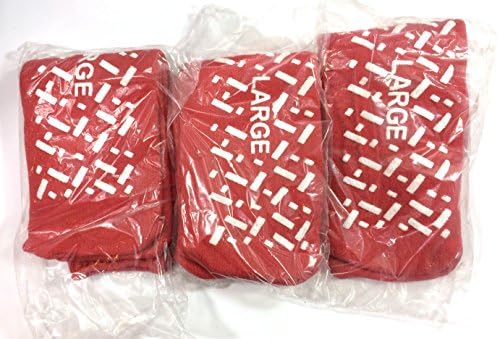 At Risk Non-Skid Slipper Socks Double Tread, Large, Red, Latex Free, Pack of 3 Pair