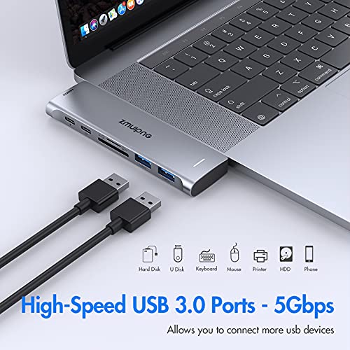 USB C Adapter for MacBook Pro, Air Multiport Accessories, 7 IN 2 Mac Adaptor with 4K HDMI,2 3.0,SD/TF, 100W PD USBC Hub Dongle Pro 2020/2019/2018 16" 15" 13" - Image 4