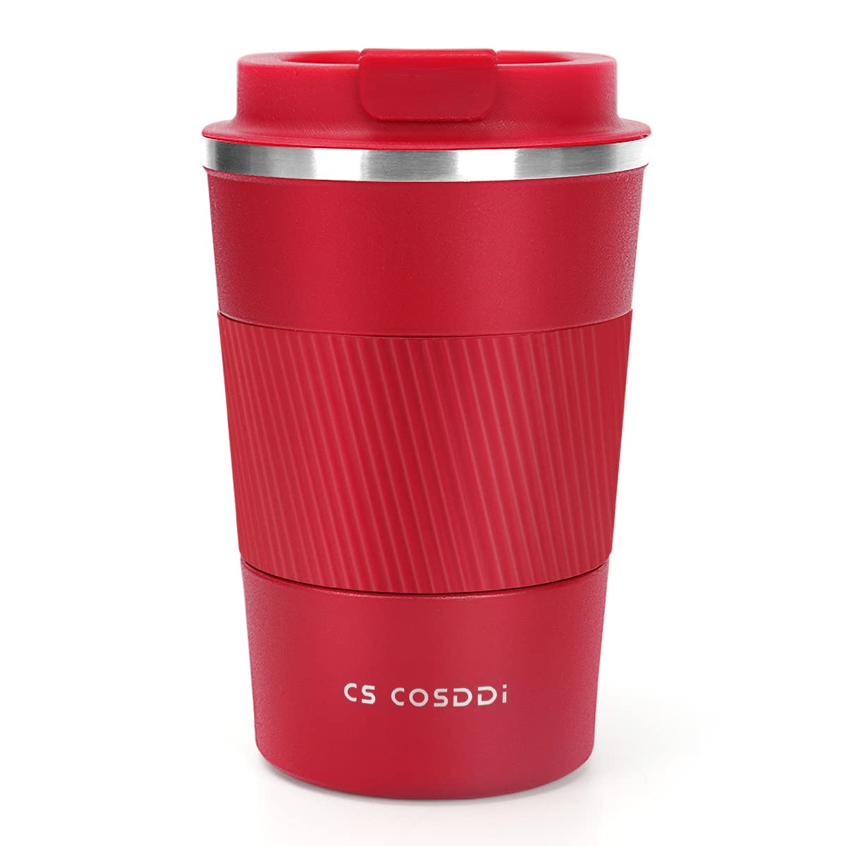 CS COSDDI Travel Mugs, Insulated Coffee Cup with Leakproof Lid - Reusable Coffee Cups Travel - Car Coffee Cup - Stainless Steel Coffee Mug for Hot and Cold Water and Tea (Red-A, 380 ml)