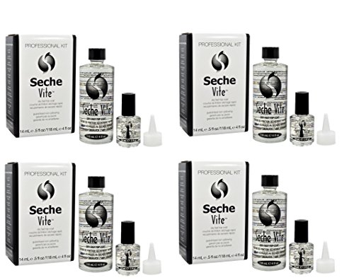 Seche Vite Dry Fast Top Coat High Shine Professional Kit 1/2oz & 4oz Refill (4 Pack)
