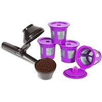 2-Item Bundle: 4-Pack Cafe Save Reusable K Cup Coffee Filters + EZ-Scoop 2 Tbsp Coffee Scoop with Integrated Funnel, Refillab