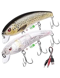 Señuelos de pesca de trucha y graves, señuelos de pesca recargables LED que ralentizan los cebos de hundimiento con ganchos de agua dulce y agua salada, cebo de crankbait de Minnow