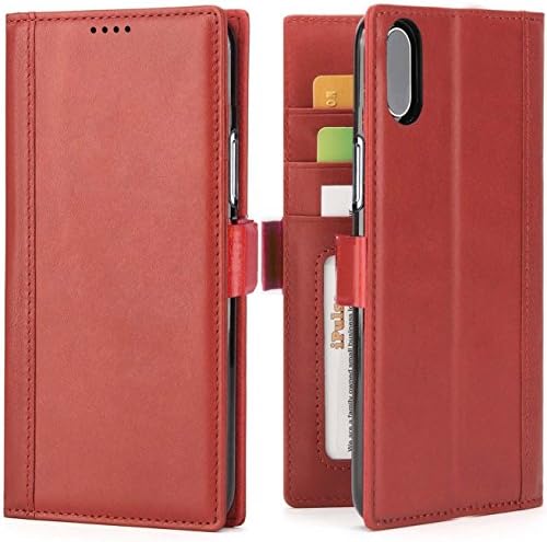 iPhone Xs Max Wallet Case Leather - iPulse Journal Series Italian Full Grain Leather Handmade Flip Case for Apple iPhone Xs Max (2018) with Magnetic Closure - Wine Red