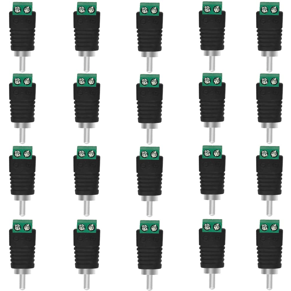 WMYCONGCONG 20 PCS RCA to Speaker Wire Adapter, Phono RCA Male Plug Solderless Converter Audio/Video Speaker Wire Connectors Solderless Adapter