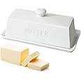 Butter Dish With Lid, WERTIOO Porcelain Butter Holder With Handle Cover Polished Design Ceramic Butter Keeper, White
