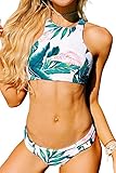 Cupshe Fashion Women's Palm Leaves Printing Tank Bikini Set Beach Bathing Suit Swimwear (S)