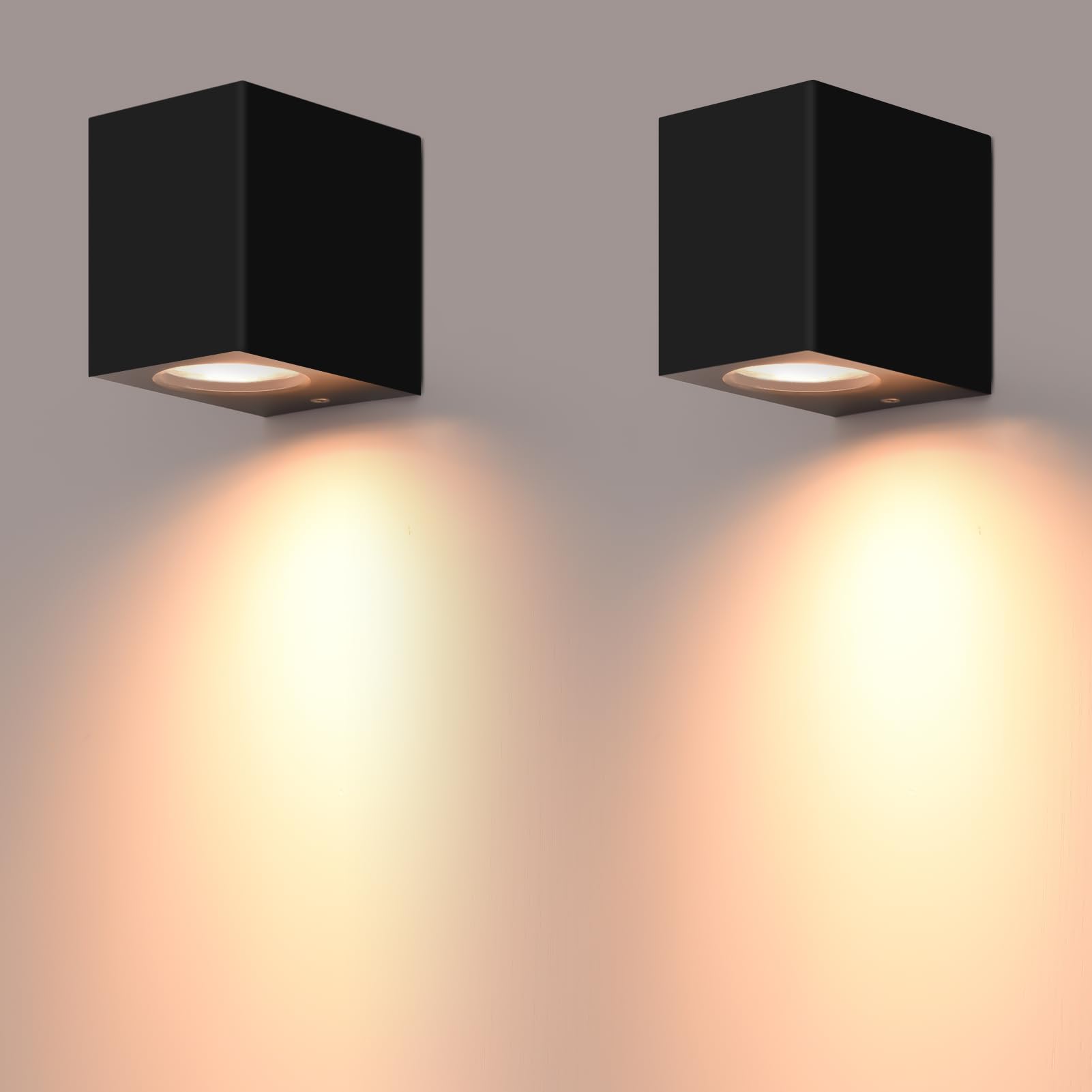 FUDESY 2-Pack Outdoor Wall Lights Square, Down Outside Lights IP44 Waterproof Max 7W GU10 Exterior Wall Sconce, Modern Matte Black Plastic Wall Mount Lamp for Porch, Front Door, Patio, Garden, Hallway