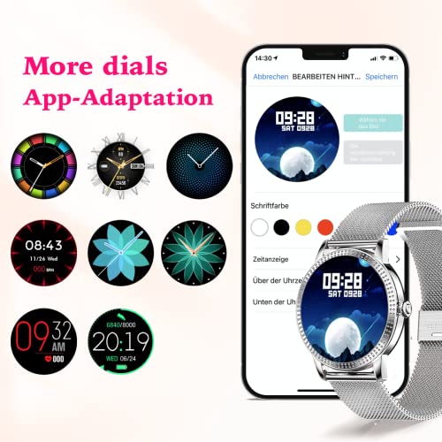 Smartwatch Damen 1,08 Zoll Fitness Armbanduhr,Smart watch Damen mit Weibliches Zyklusmanagement Musiksteuerung, Herzfrequenz,Schrittzähler,IP67 Wasserdicht Fitness Tracker,für iOS und Android