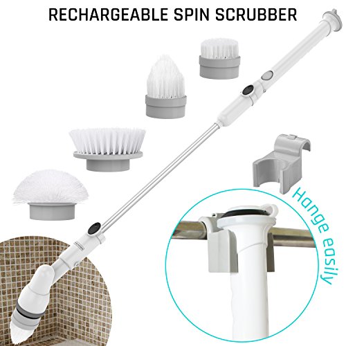 Electric Spin Scrubber,GRIINTEKK Tub and Tile Scrubber- Cordless Power Spin Scrubber for Bathroom, Floor, Wall, Floor, Scrub Brush Scrubber- With 4 Rechargeable Rotating Head and 1 Adapter