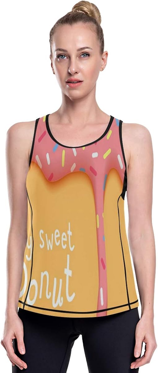 SLHFPX Womens Graphic Tank Tops for Yoga Gym Running Fitness Casual Summer My Sweet Donut Pink Food Yellow