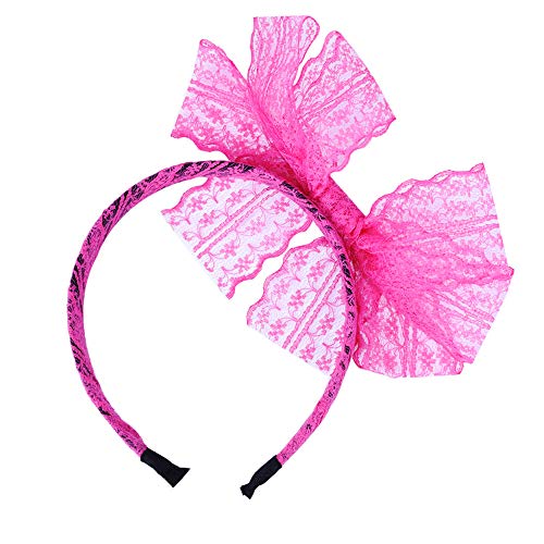 LEKUSHA Women's 80s Costume Accessories Neon Lace Headband Hair Band with Neon Lightning Earrings - Rose Red Green - Thumbnail 2