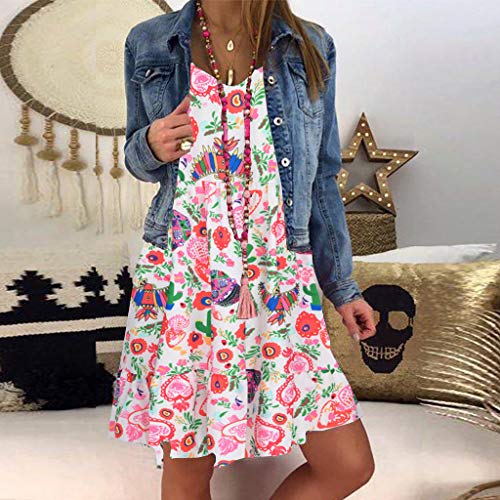 Witspace Women's Ladies Plus Size Loose Print Long Sleeve O-Neck Mini Long Dress