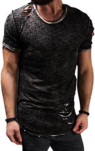 Kootk Short Sleeves Shirts Mens T-Shirts Ripped Tops Fashion Casual Tee Shirt Streetwear Summer Pullover