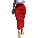 YMDUCH Women's Sexy Bodycon High Waist Stretchy Solid Work Pencil Skirts Dress