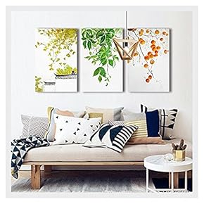 3 Piece Canvas Wall Art - Leaves and Fruits - Chinese Style Watercolor Painting - 16"x24"x3 Panels