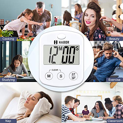 Habor Digital Cooking Timer, Large LCD Screen Kitchen Timer with Loud Beep, ON/OFF Switch, Strong Magnet Back, Count-Up & Count Down for Cooking Baking Sports Studying Games (Battery Included) - Thumbnail 6