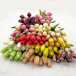 WAQIA 30 pcs Real-Touch Artificial Tulip Flowers