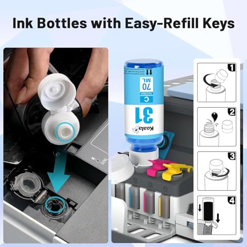 Koala 31 32XL Tinta Compatible con HP Smart Tank 5105 7005 7305 5100 5106 5108, Tinta 31 32 XL para Smart Tank 7005 7605 7006 7306 455 515 519 530 558 559 cm. 70 655 670 750 790 (5 Paquetes)