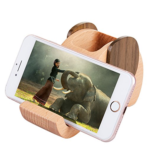 AhfuLife Wooden Elephant Phone Stand with Pen&Pencil Cup Holder/Pot for iphone Samsung Sony Huawei, Desk Decoration Multi-functional Stationery Organizer, Best Gift for Valentine's Day, Mother's Day