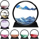 LINPING Flowing Sand Painting,Moving Sand Art Picture Round Glass 3D Deep Sea Sandscape in Motion Display Flowing Sand Frame, Home & Office Desktop Decorations (7 Zoll, blue)