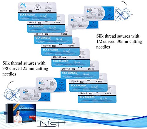 Complete Suture Practice Kit For Medical Dental Vet Training Students, Including Large Silicone Pad With Sutures And Suture Needles - Ebook For Training