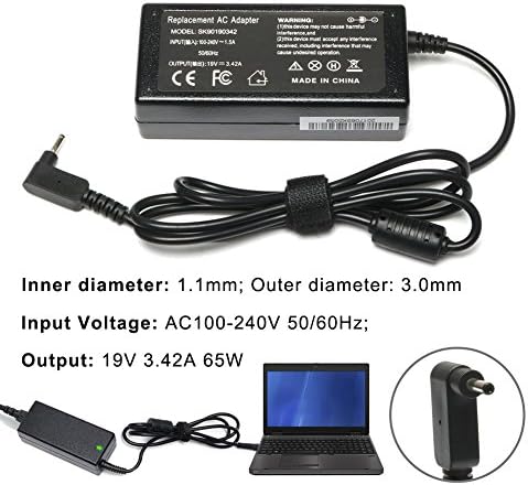 CANRY 65W 19V 3.42A Computer Power Adapter Charger For Acer Chromebook 15 14 13 11 R11 CB3 CB5-571 CB5-311 C720 C720p C740 Aspire P3 S7 S5 Iconia W700 for Acer Aspire One Cloudbook AO1-131 AO1-431 (NO