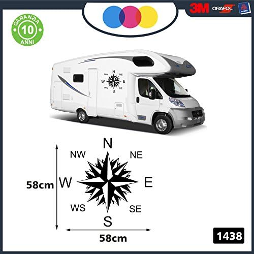 2 Stickers for Camper Van – Wind Rose – 57 x 57 Centimetres – Stickers for Motorhomes – Caravan – Motorhome Accessories, Stickers, Decals – for Campers, Campers and Van – – Code 1438 Black