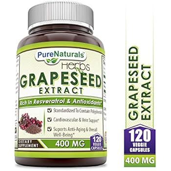 Pure Naturals Grapeseed Extract 400 Mg Veggie Capsules, 120Count, Standardize to Contain Polyphenols, Cardiovascular & Vein Support, Supports Anti-Aging & Overall Well-Being
