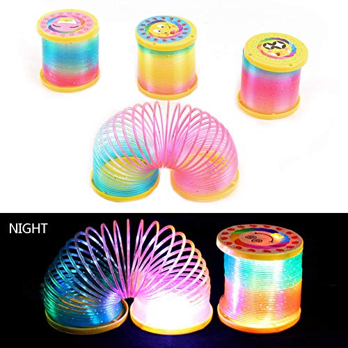 Facaily Kids Magic Luminous Slinky Rainbow Spring Colorful Circle Coiled Elastic Ring Children Funny Classic Toy