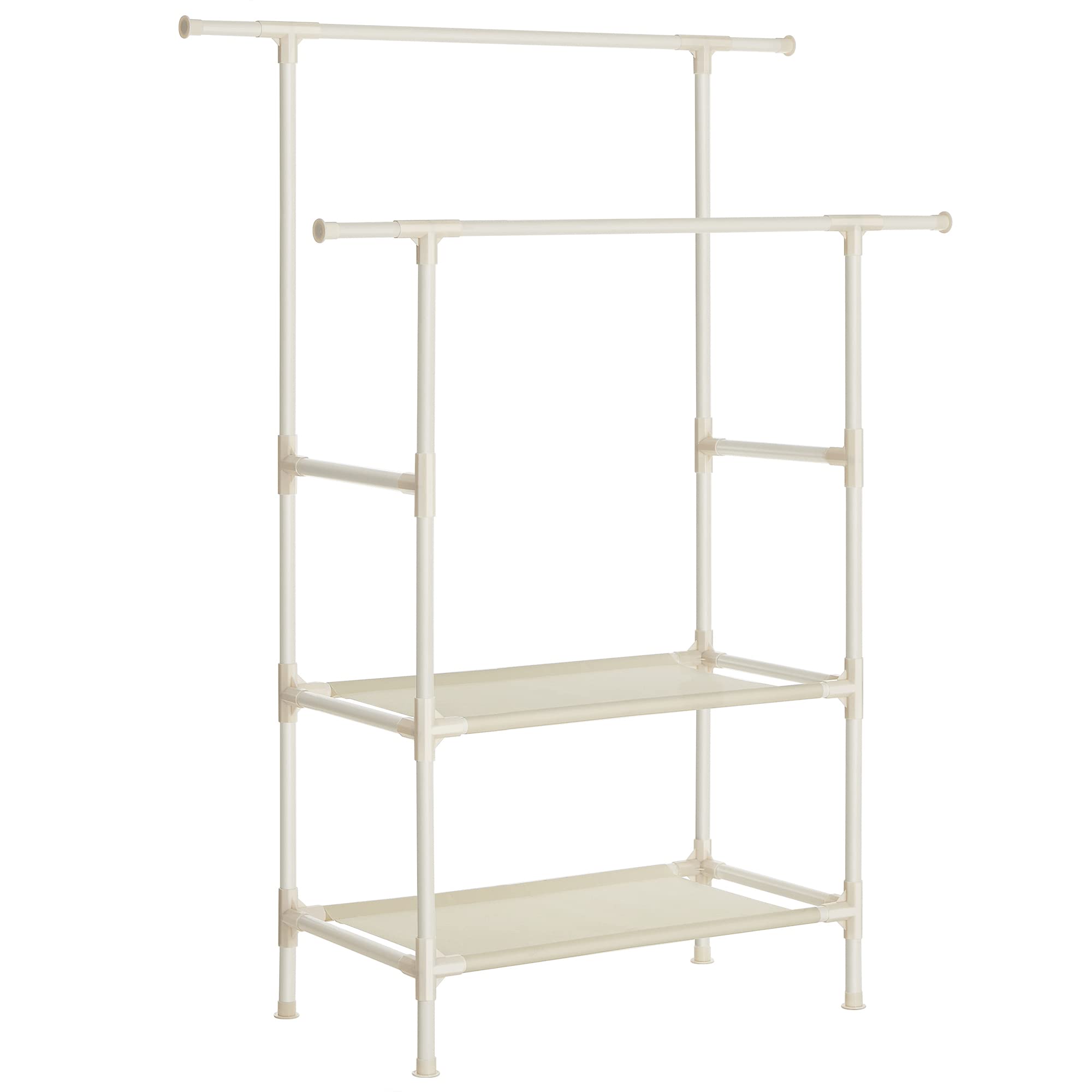 SONGMICS Clothes Rail, Clothes Rack, Clothing Drying Rail, Metal Stand with 2 Hanging Rails and 2 Storage Shelves, Max. Load 70 kg, Easy Assembly, White RDR02WT